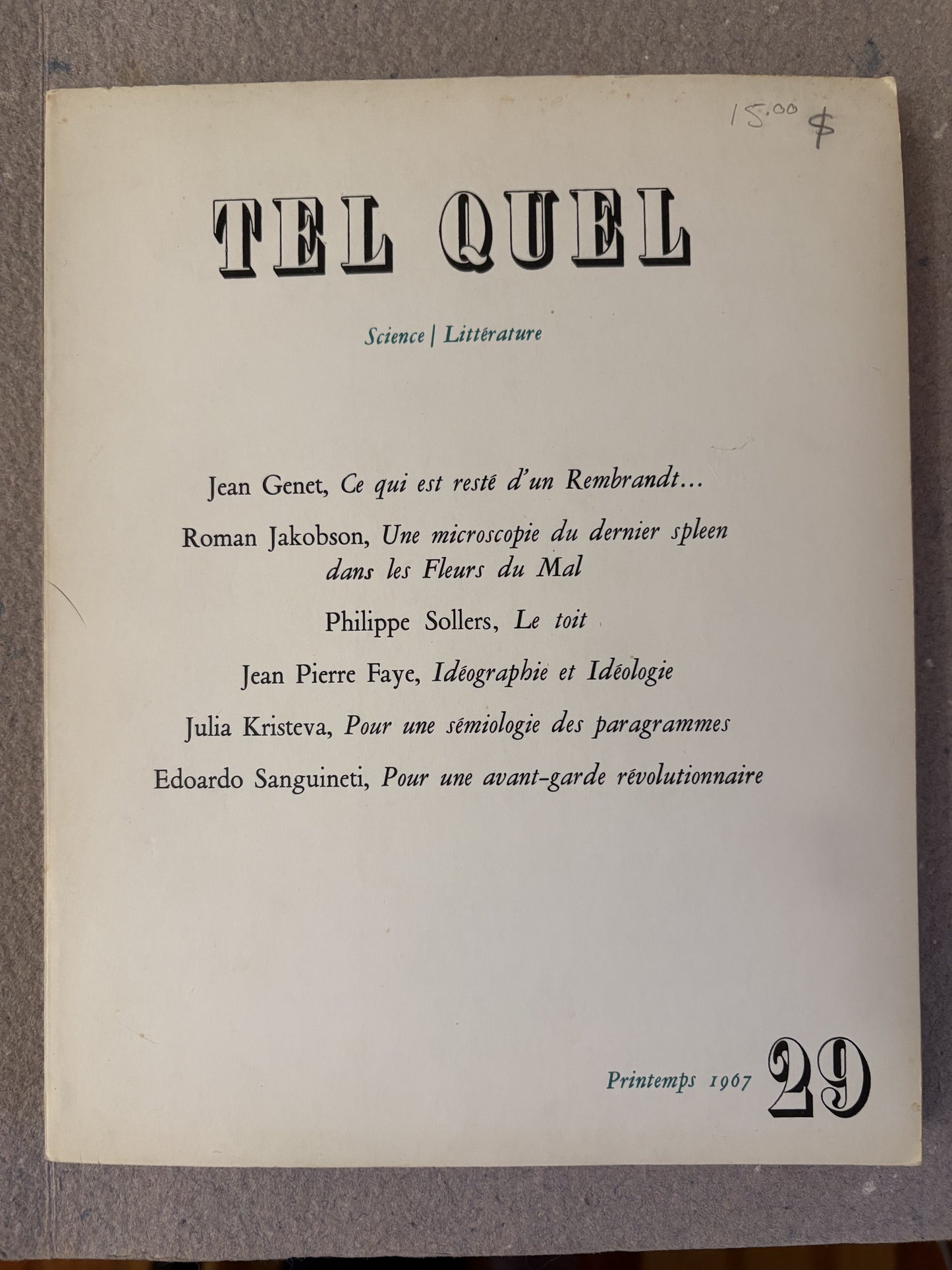 revue tel quel no 29 printemps 1967