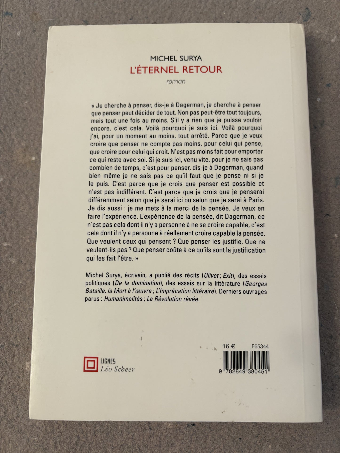 surya, michel : l'éternel retour