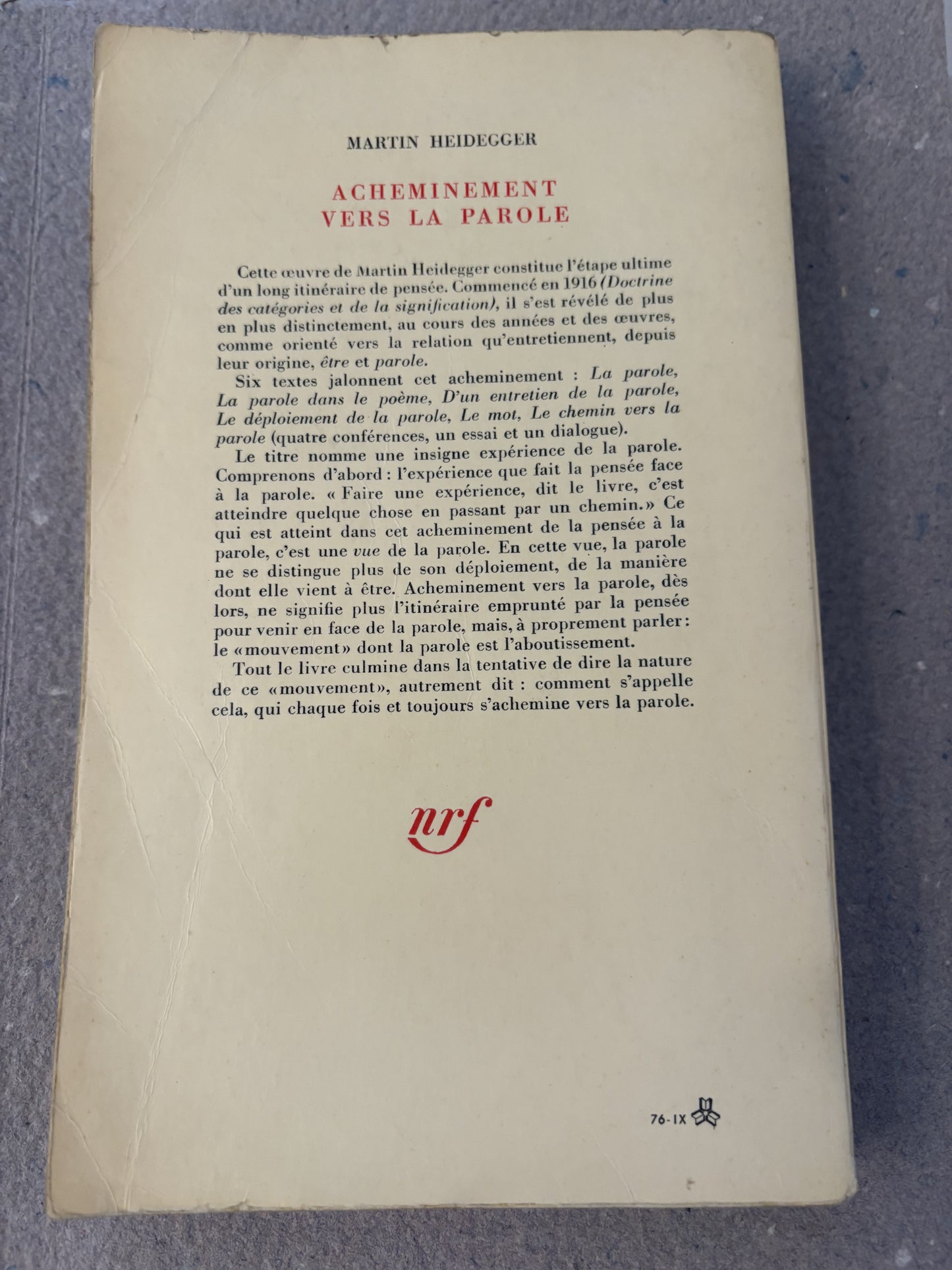 heidegger, martin : acheminement vers la parole