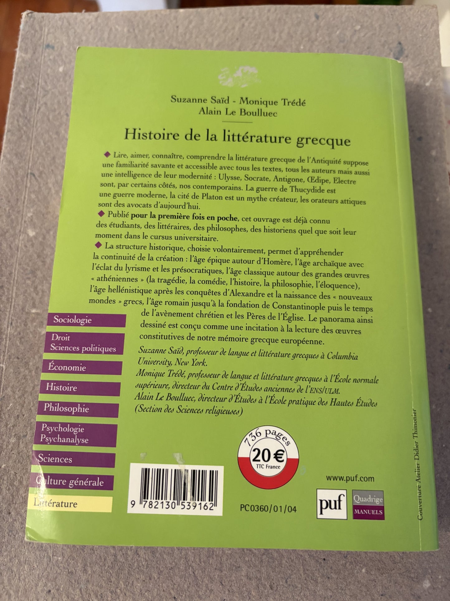 saïd, suzanne et al. : histoire de la littérature grecque