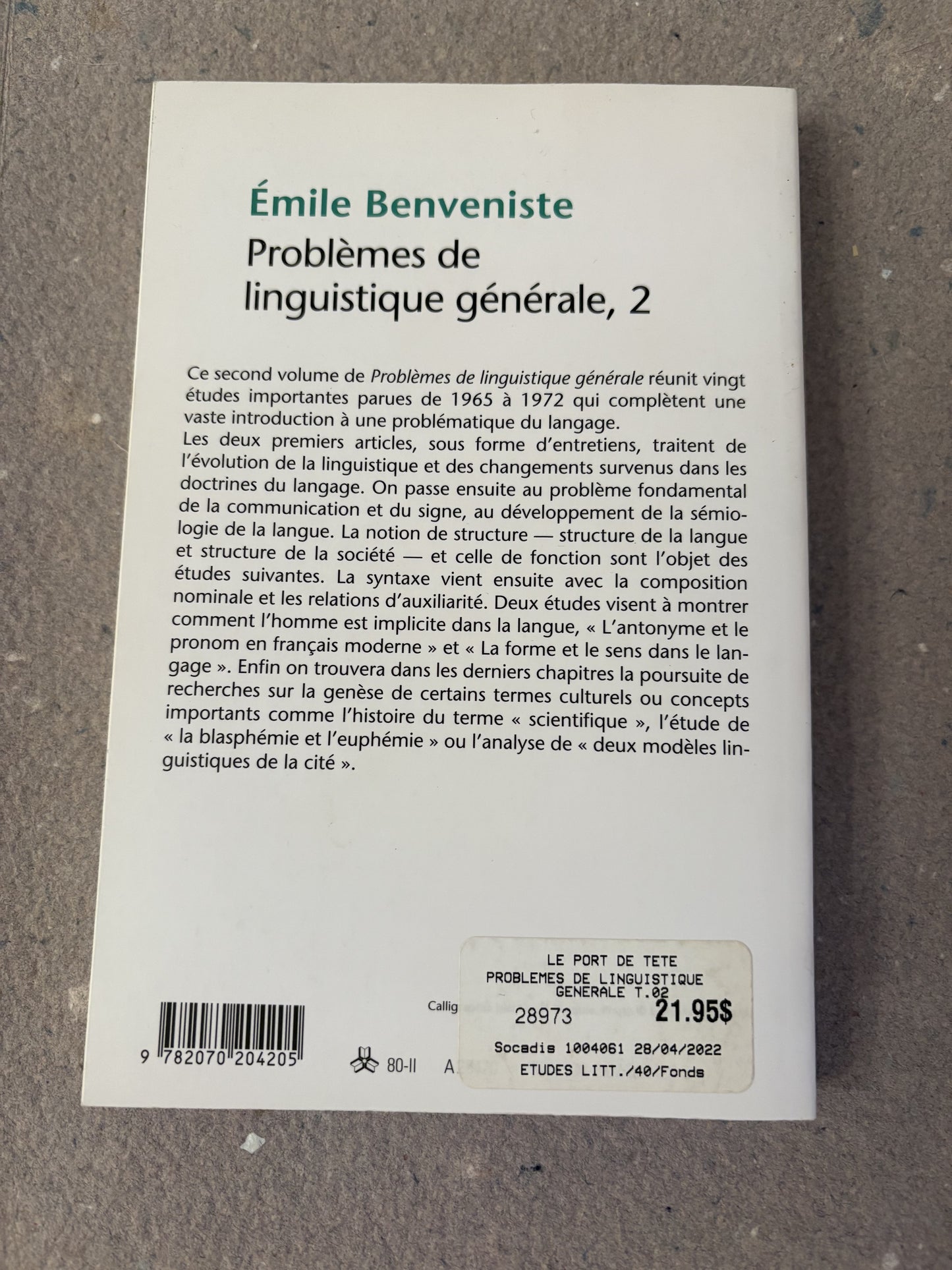 benveniste, émile : problèmes de linguistique générale, 2