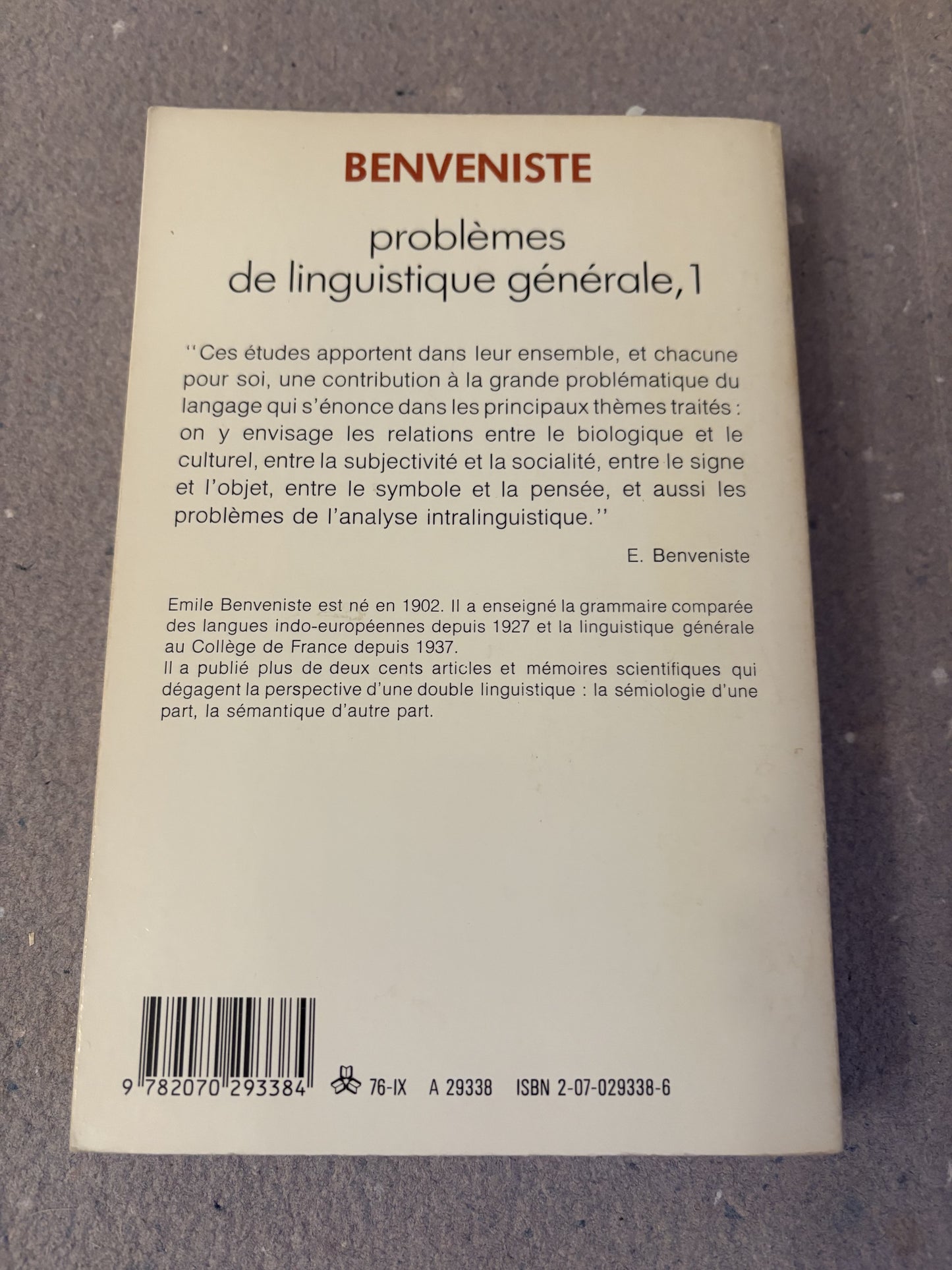 benveniste, émile : problèmes de linguistique générale 1