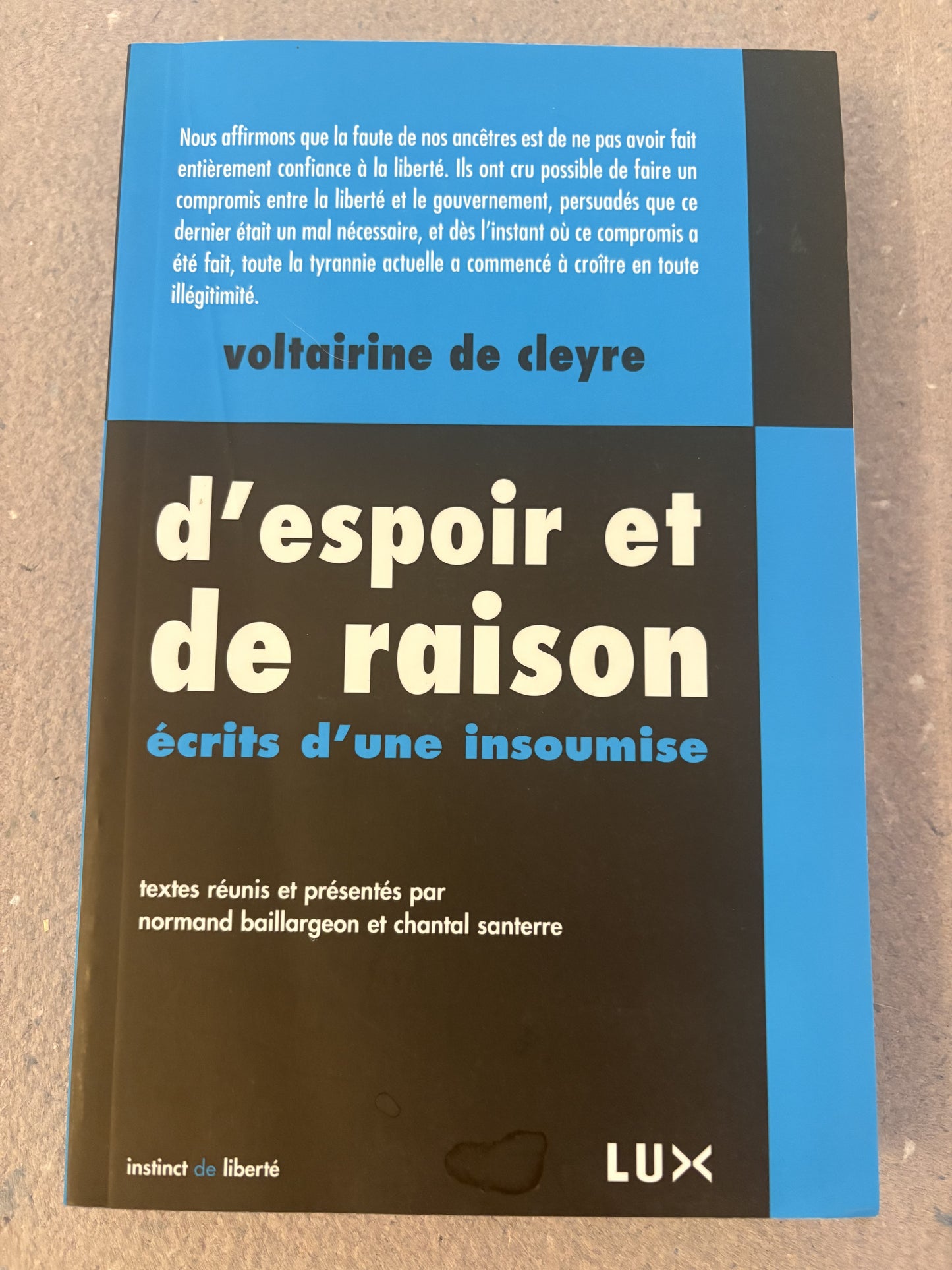 de cleyre, voltairine : d'espoir et de raison. écrits d'une insoumise